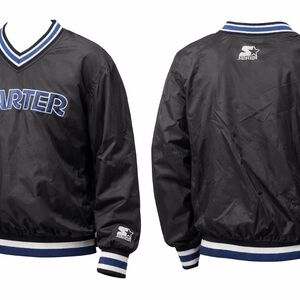 Vintage Starter Pullover Jacket Mens L Black Blue V Neck Windbreaker 90s Korea